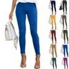 Women Fashion Ruffles Elastic Jeans Solid Color Stretchy Skinny Pencil Pants Casual Pants