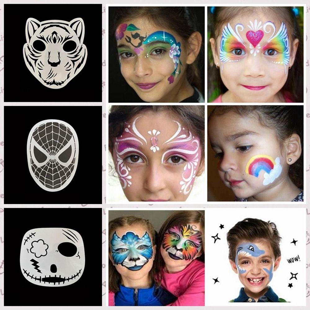 Трафареты для рисования на теле с изображением животных, шаблоны для татуировок на лице, праздничные украшения