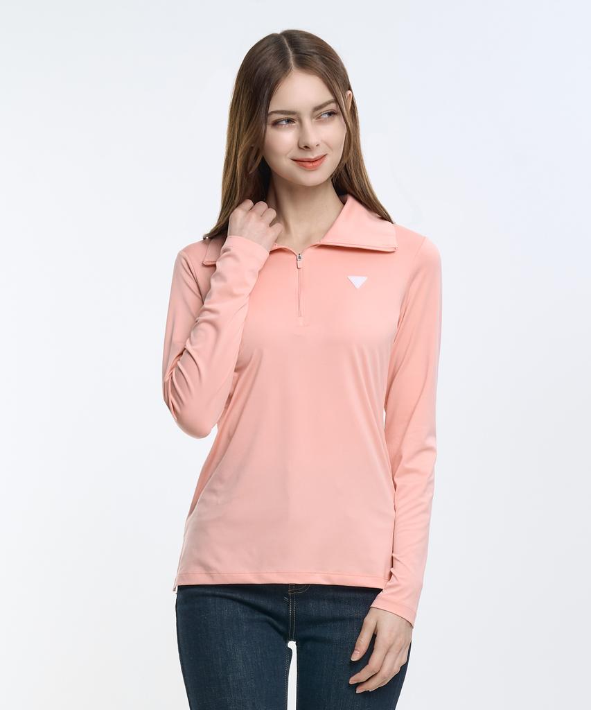 2ELA [2Pack] Ruffle Line Women'S High-Neck Half-Zip Long-Sleeve T-Shirt 4 Colors (Type B)