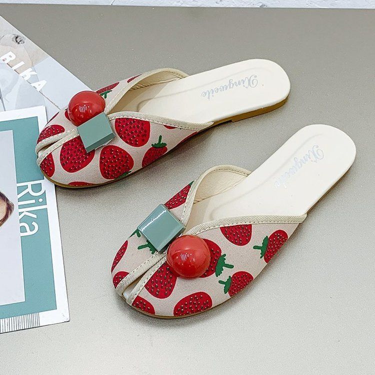 Шлепанцы Kawaii Shoes Round Toe Cute Women Slippers and Lady Sandals Mules Summer 2024 Flat Outside Comfortable Elegan Y 39 W