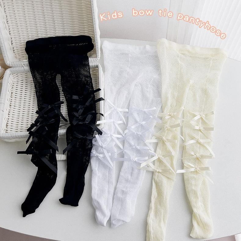 1 пара летних колготок для девочек, милые колготки в стиле принцессы с бантом для детей, тонкие мягкие дышащие ажурные носки-чулки