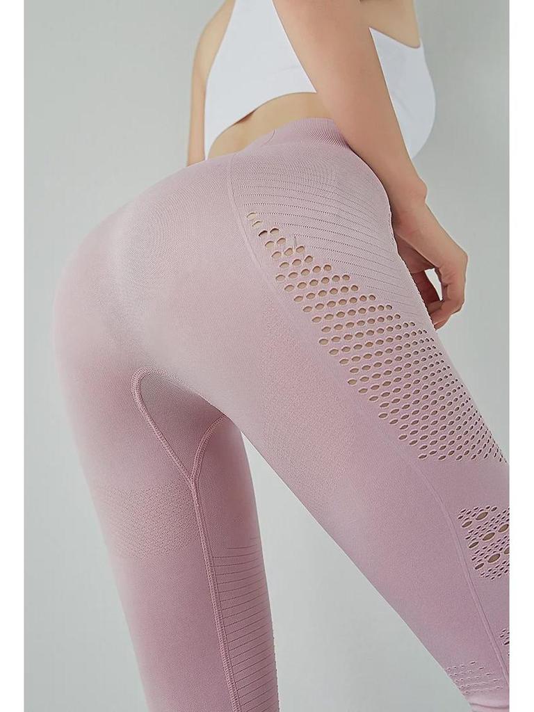 Женские дышащие быстросохнущие спортивные леггинсы - полый дизайн, персиковые бедра, эластичные штаны для йоги