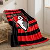 Red and black stripes background with a shield featuring a soccer emblem. for all seasons blanket lunch break throw gift
