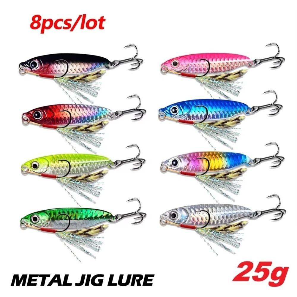 8Pcs Set 3D Eyes Design Metal Fishing Lure 7g/10g/15g/20g/25g/30g Fishing Bait Lure Seabass Fishing