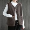 Fall Winter Women Vest Coat V Neck Fleece Single-breasted Double Pockets Sleeveless Cardigan Solid Color Daily