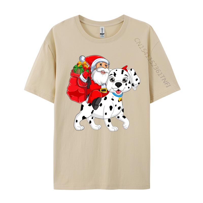 Matching Family Funny Santa Riding Dalmatian Dog TShirts Tops Shirts New Coming ONeck Casual 100 Cotton Unisexs T Shirts