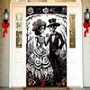 Halloween Door Banner Decoration Horror Skeleton Halloween Wedding Front Door Sign Banner for Porch House Outdoor Decor