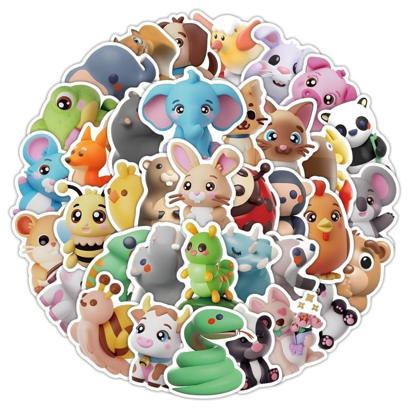 50PCS Cartoon 3D Animal Graffiti Stickers Cute Rabbit Elephant Decor Phone Water Cup Waterproof Stationery Notebook Stickers