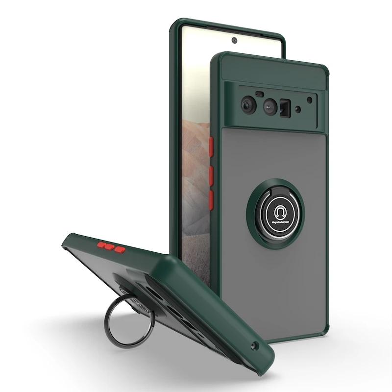 Matte Matte Finish Phone Case for Google Pixel 6 7 7A 8 Pro Shockproof Protection Anti Fall Magnetic with Ring Bracket Cover