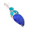 Burmese Sapphire, Emerald Gemstone 925 Sterling Silver Jewelry Pendant 2.56" AH-5195