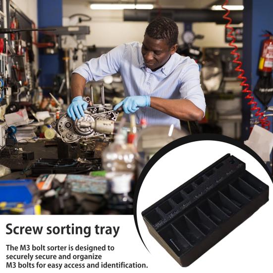 Лоток для сортировки болтов M3 с 7 измерительными прорезями. Коробка для сортировки длины прецизионных винтов M3. Органайзер для мелких деталей и крепежных деталей.