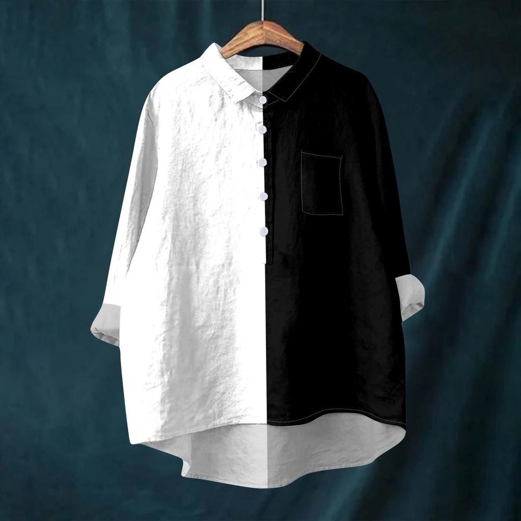 Женская рубашка-блузка с длинными рукавами и принтом на пуговицах, повседневный подол, нестандартный воротник рубашки