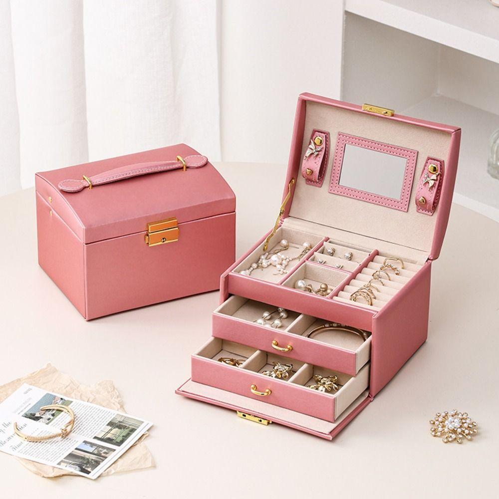 Rings Necklace Jewelry Holder PU Leather Jewelry Storage Case Simple Square Jewelry Box Vacation