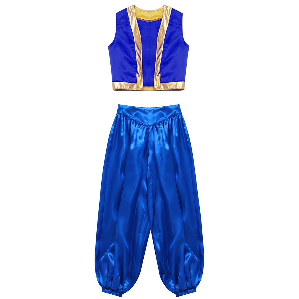 2 шт. Детский костюм для косплея на Хэллоуин, костюм игрового персонажа, арабский костюм, свободный жилет с широкими атласными шароварами, комплект, костюм для переодевания