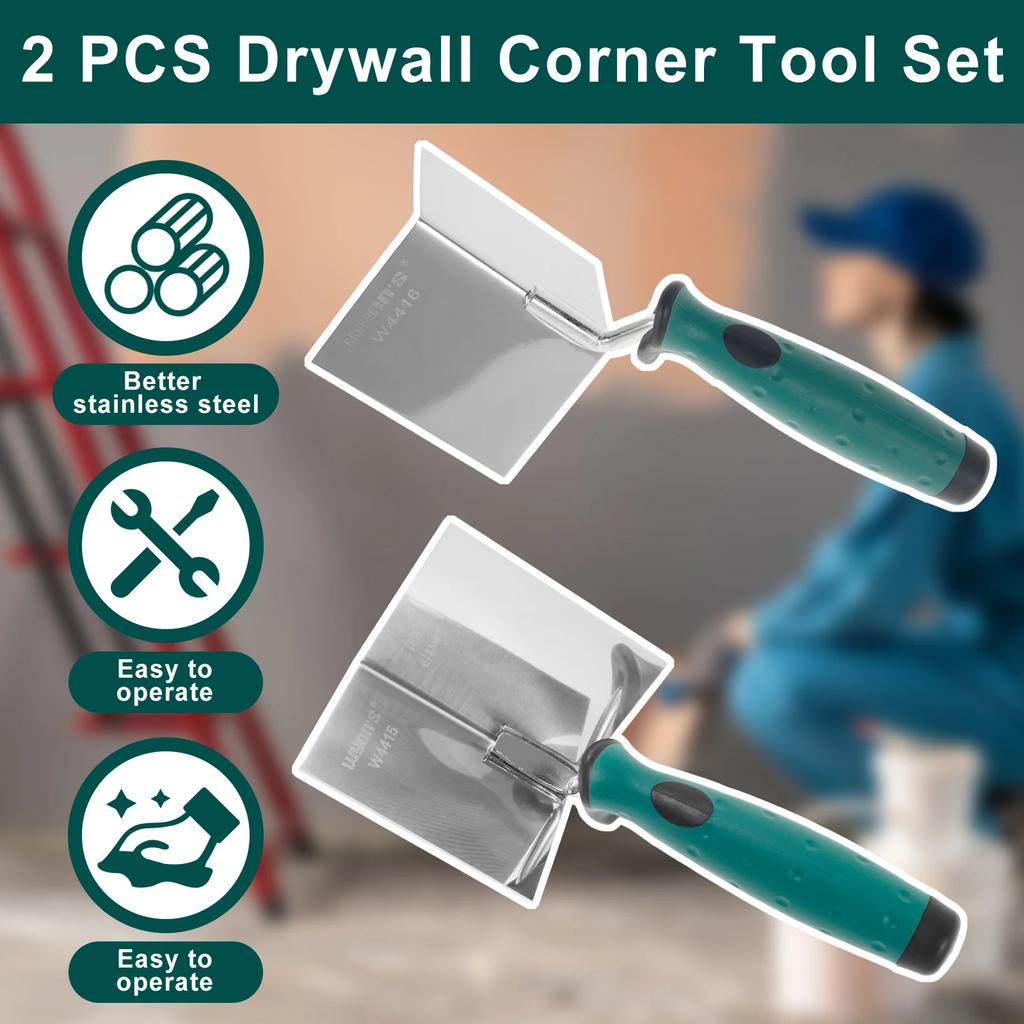 2Pcs Drywall Corner Tool Steel External Internal Corner Trowel Drywall Finishing Plaster Scraping Decals Patch Construction Tool
