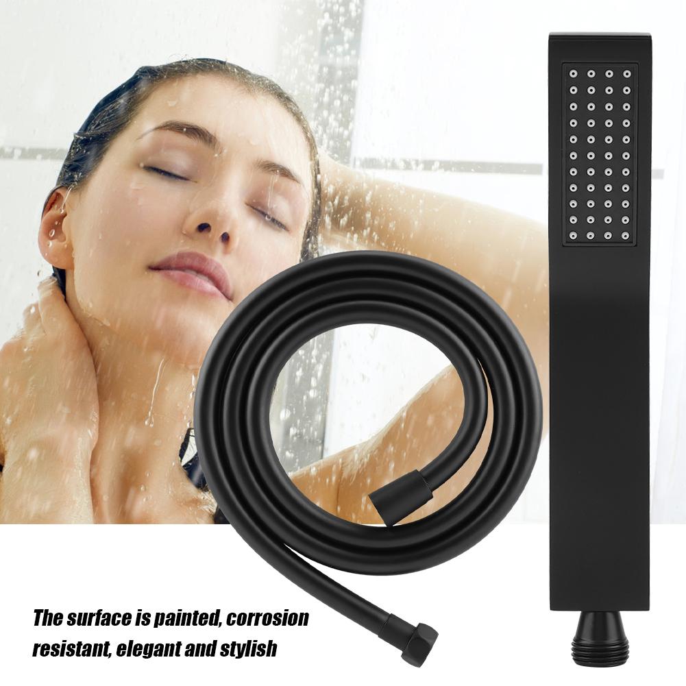 Матово-черная латунная квадратная ручная душевая головка для ванной комнаты с распылителем, ручной душ со шлангом