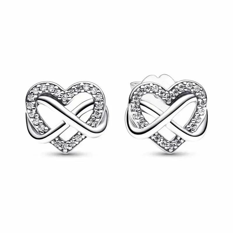 Серьги-сердечки из серебра 925 пробы Изысканные Блестящие Круглые Легкая Роскошь Ювелирные изделия Идеальные Праздничные Подарки для Нее