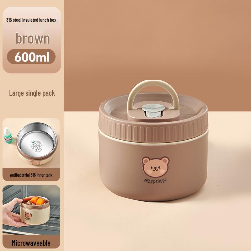 316 Stainless Steel Insulated Double-Layer Microwaveable Bento Lunch Box for Students and Office Workers