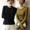 Spring, Autumn and Winter Models of Black Modal Round Neck Elasticity Bottoming Shirt Women's Inner Slim Long-sleeved T-shirt