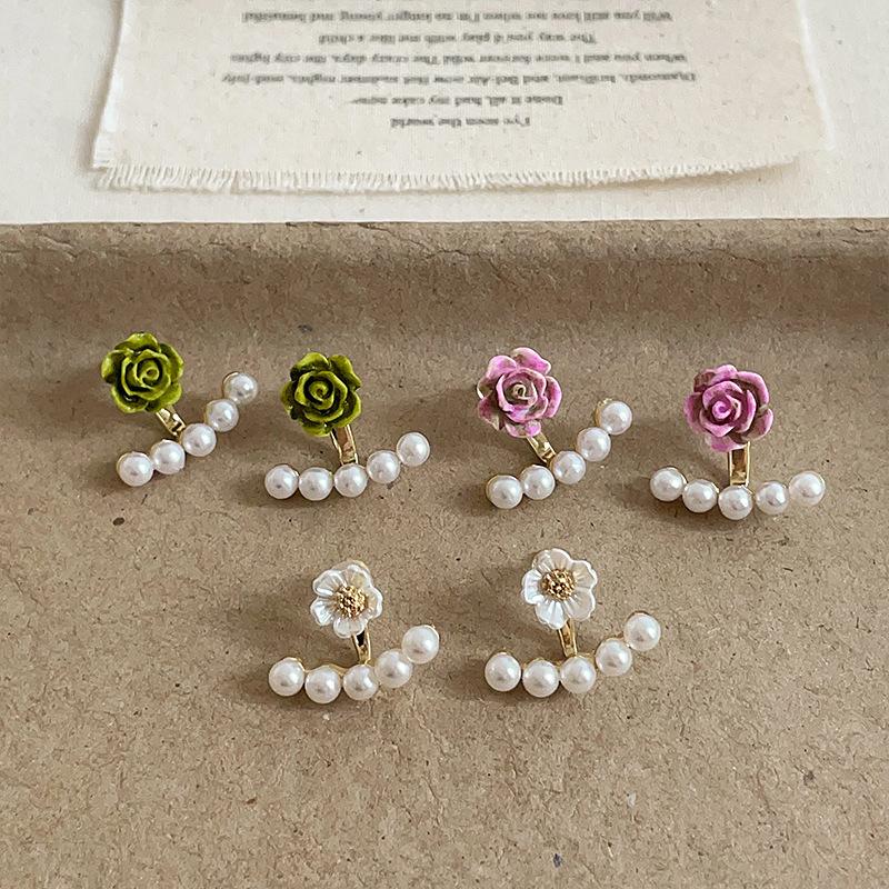 Элегантные модные серьги-пусеты с цветком, корейские серьги с имитацией жемчуга для женщин, очаровательные украшения для вечеринки, свадьбы, подарки