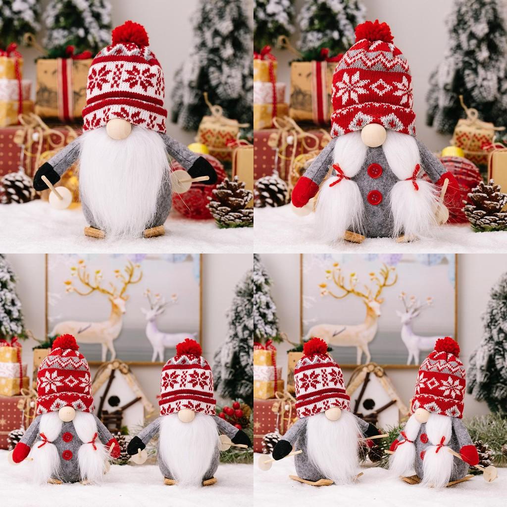 Adorable Christmas Decor Plush Gnome Figurine With Knit Pom Pom Hat For Holiday Cheer