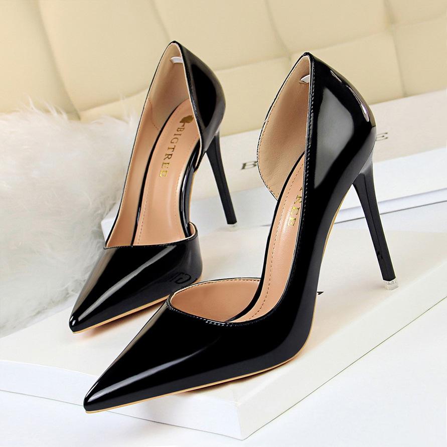 Bigtree European and American Style High Heels Simple Fine Heel Metal Heel 10.5cm High Heel Shallow Mouth Pointed Side Hollow Sexy Single Shoe