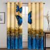 Голубая бабочка с золотым фоном, принт, шторы, 2 панели, современное искусство, яркие шторы с бабочками, гостиная, спальня, балкон, декор