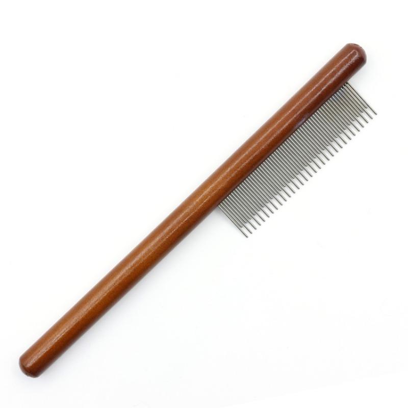 Pet Row Comb, Solid Wood Handle, Single Row Flea Comb, Dog and Cat Grooming Comb, Cat Lice Removal Long Needle Comb