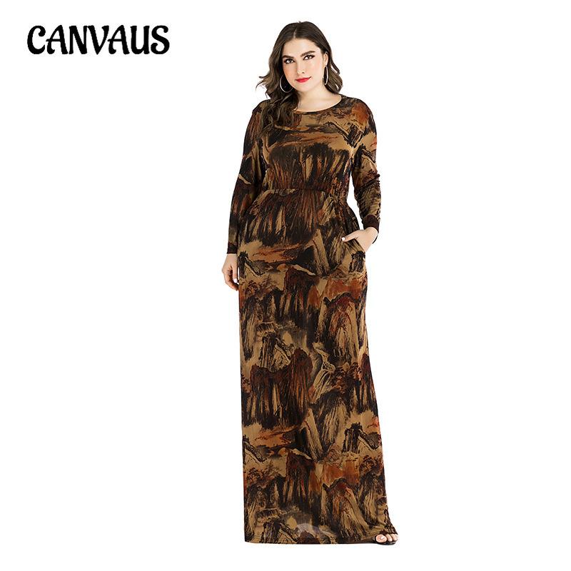 Plus Size Women's New Long Sleeved Printed Dress