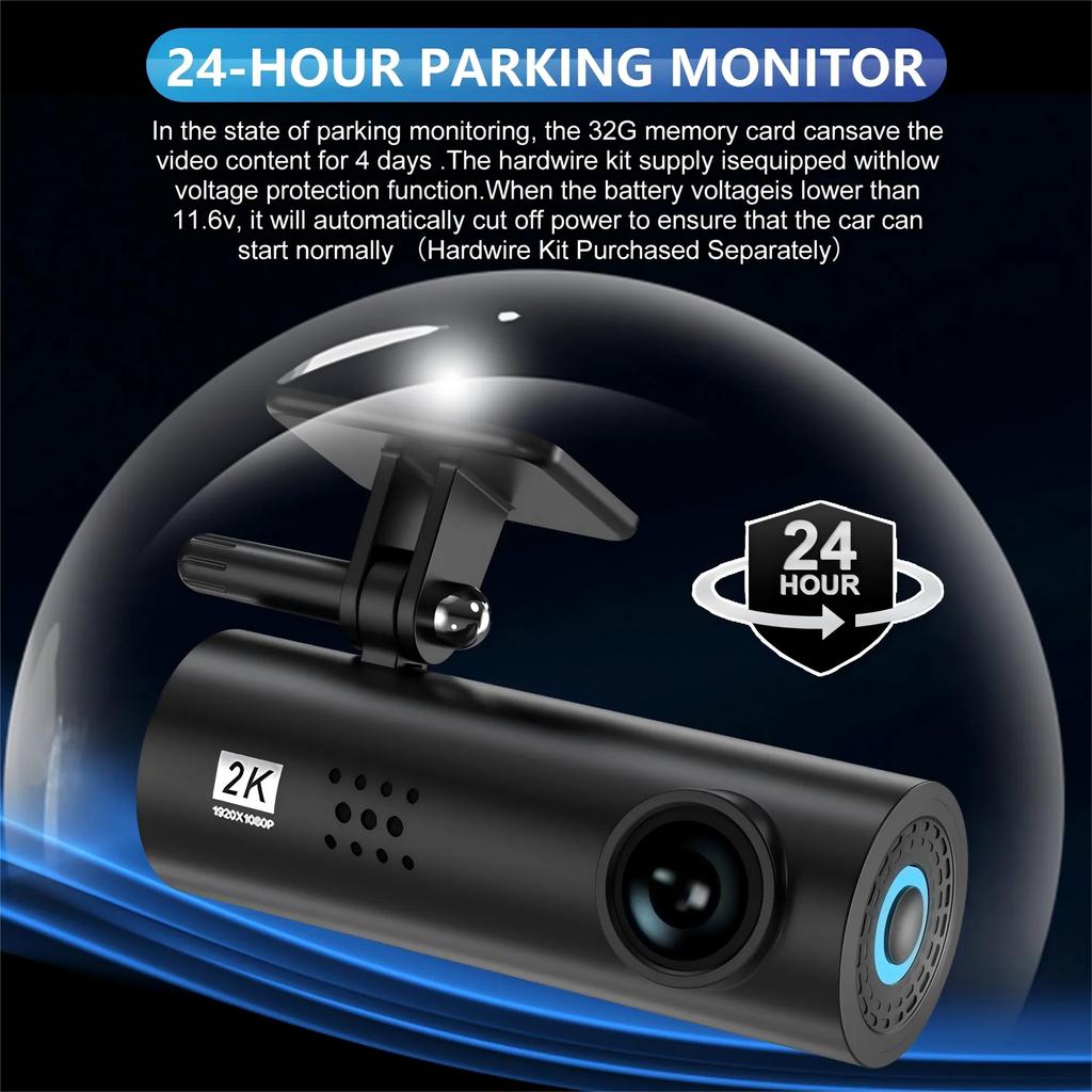 Автомобильный видеорегистратор 2K HD с WIFI DVR, автоматический регистратор, управление через приложение, черный ящик с функцией голосового управления WIFI, круглосуточный мониторинг парковки, автомобильные аксессуары