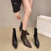Pointed Thin Heel Small Heel High Heel Boots Women's Autumn and Winter Zipper Soft Leather Thin Medium Heel Low Heel Short Boots and Ankle Boots