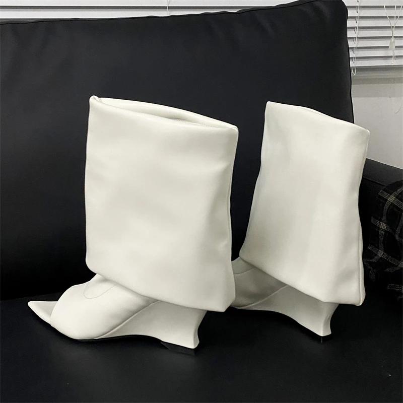 Мода Мода Остроносые Босоножки-Ботильоны Дизайнерские Сапоги до Колена Клиновидные Каблуки Женская Обувь Zapatos De Mujer