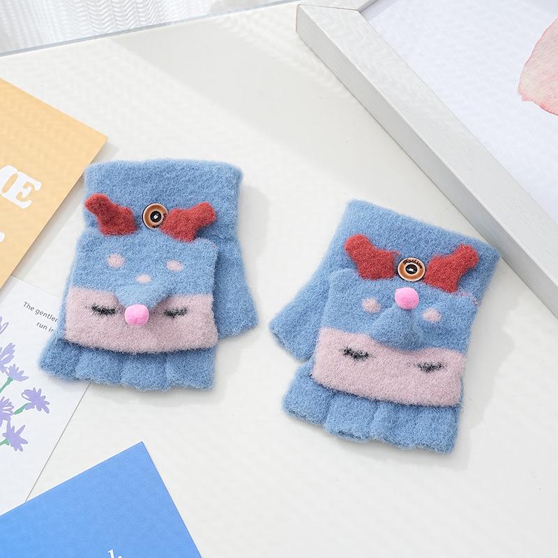 Милые детские перчатки-перевертыши с мультяшным принтом и бархатной подкладкой для тепла и защиты от холода — идеально подходят для письма осенью и зимой