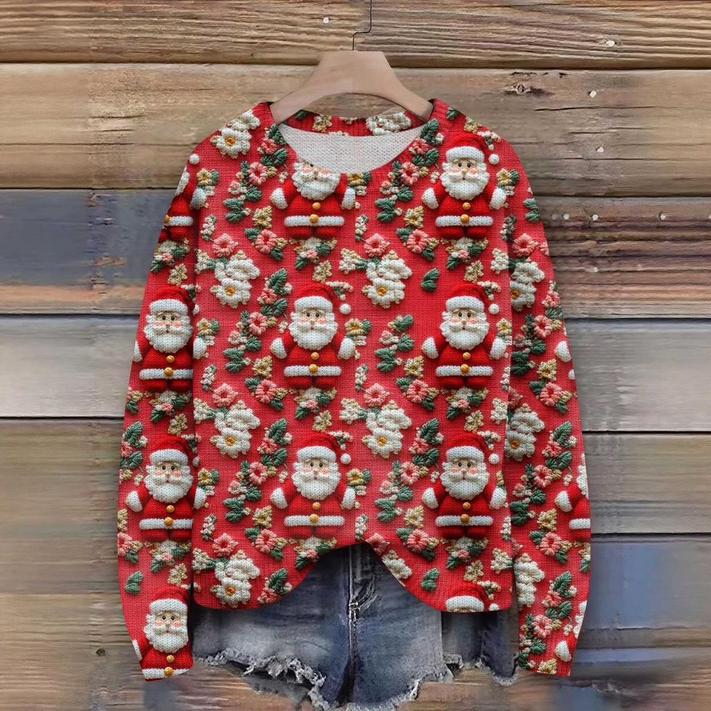 Женский рождественский свитер Милый забавный рождественский свитер Осень и зима Свитер с длинным рукавом вязаный