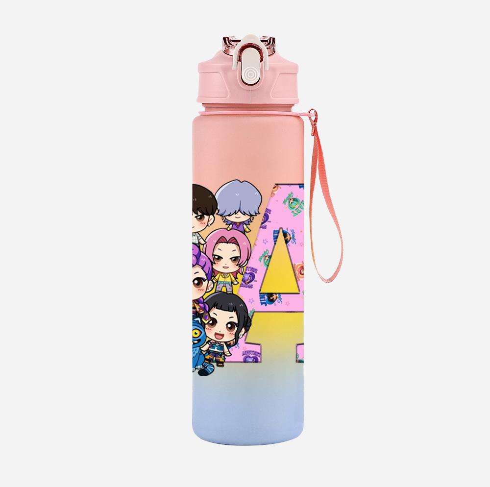 26 English Letter K-Pop Demon Hunters Printed 750Ml Water Bottle Large Capacity Drinking Cup Portable Children Outdoor Sports Water Cup