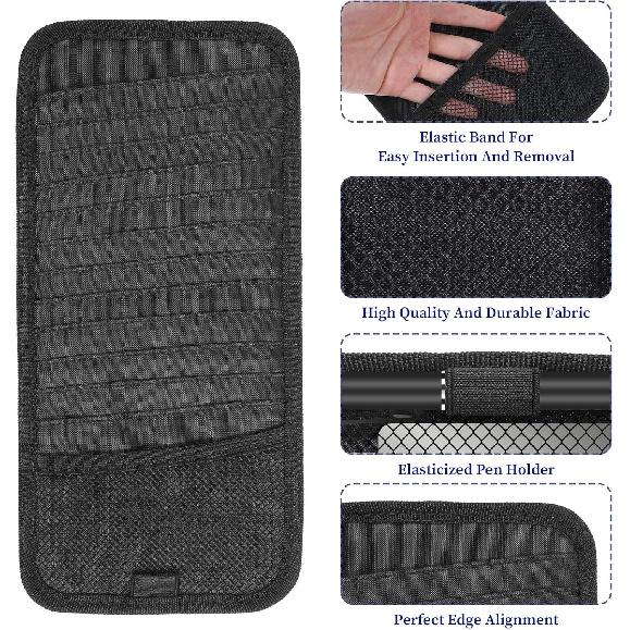 Car CD Holder DVD Vehicle Visor Storage Organizer Black Large Capacity CD Visor Case with 12 DVD Storage Sleeves, 1 Mesh Pocket, 1 Pen Loop & Elastic