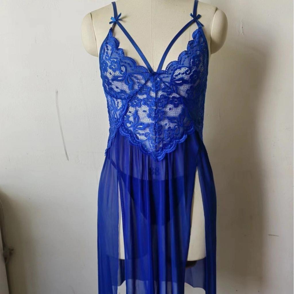 Европа И Соединенные Штаты Любовный Интерес Сексуальное Сетчатое Прозрачное Кружевное Вышитое Комбинация Женская С Открытой Грудью Ночная Сорочка на Бретелях Длинная Юбка