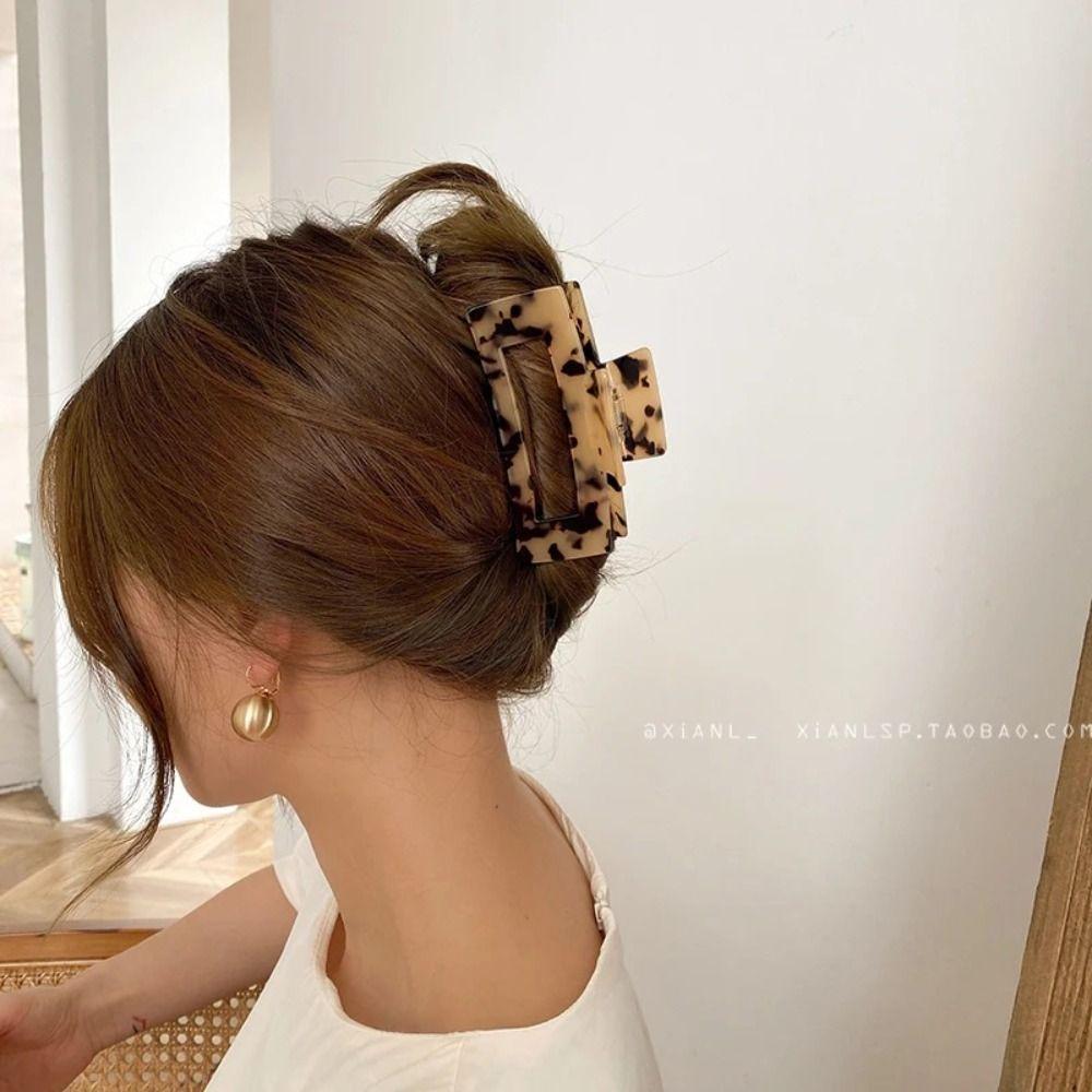 French Style Rectangular Hollow Hair Claw Colorful Shark Clip Acetic Acid Hair Clip  Girls