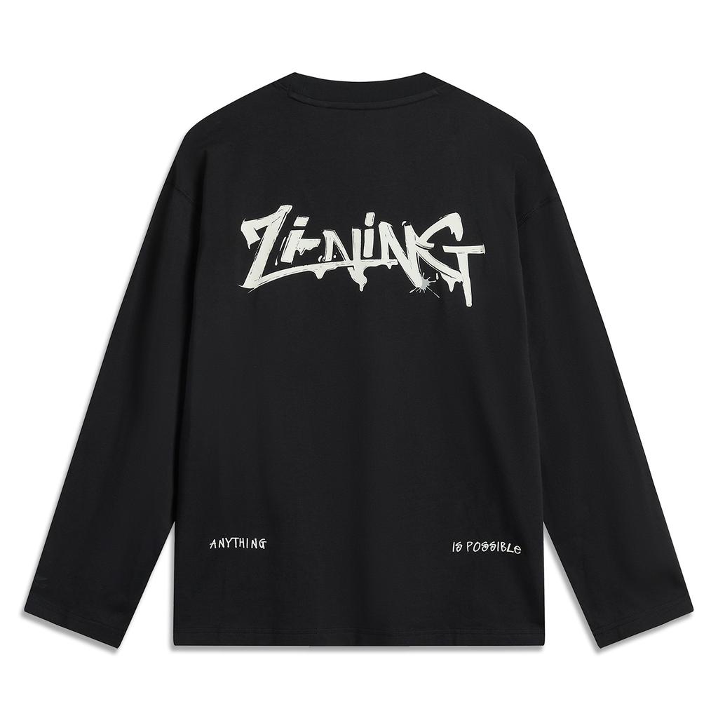 Футболка Li Ning Sports Lifestyle Series Letter Round Neck Ice Silk, быстросохнущая, удобная, дышащая, свободная, с длинным рукавом, унисекс, топы, черная AHSV279-1