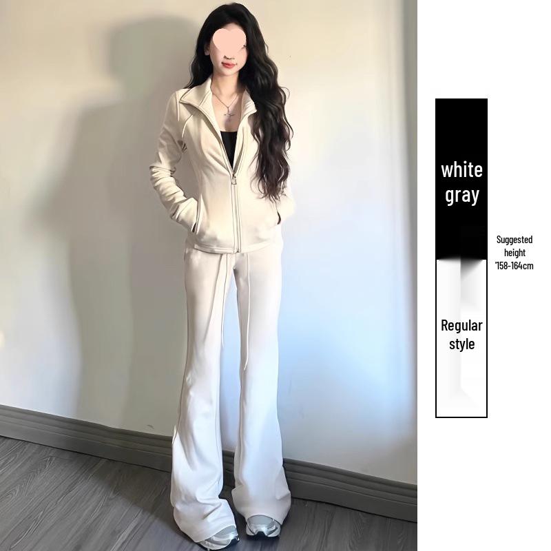 High-Waisted Gray Micro-Flared Women's Sweatpants with Fleece Lining for Spring/Autumn 2025