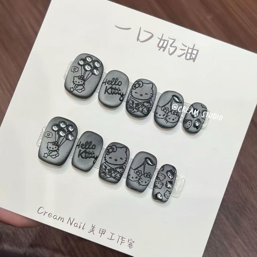 Милые темные матовые 3D кошачьи глазки, накладные короткие ногти