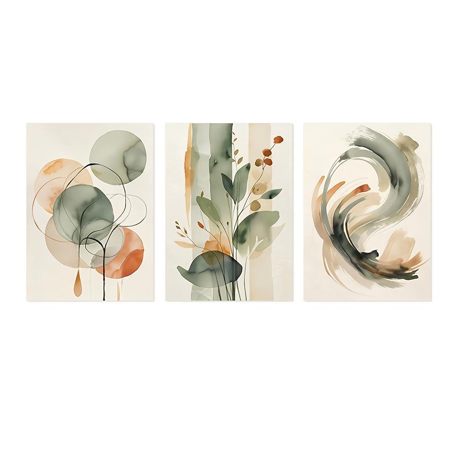 3pcs/set Beige and Sage Plant Canvas Printing Abstract Watercolor Geometric Wall Art Poster for Modern Spring Home Decor Gifts
