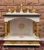 Embossed Painted Wood Mandir: Antique Finish Wall Shrine, Puja Ghar
