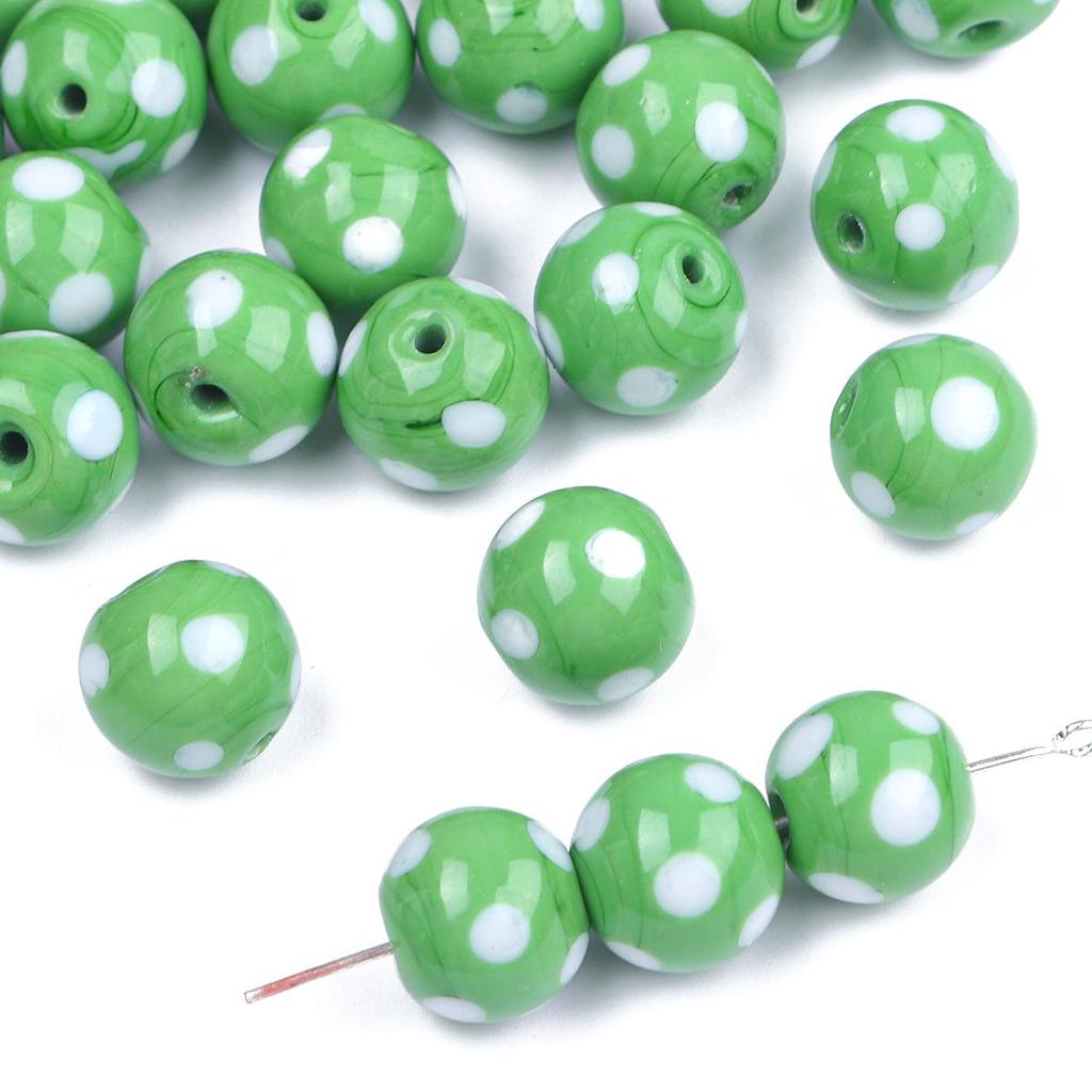 2 шт. Круглые цветные стеклянные бусины с точками ручной работы для изготовления ожерелий, браслетов, серег и другой бижутерии