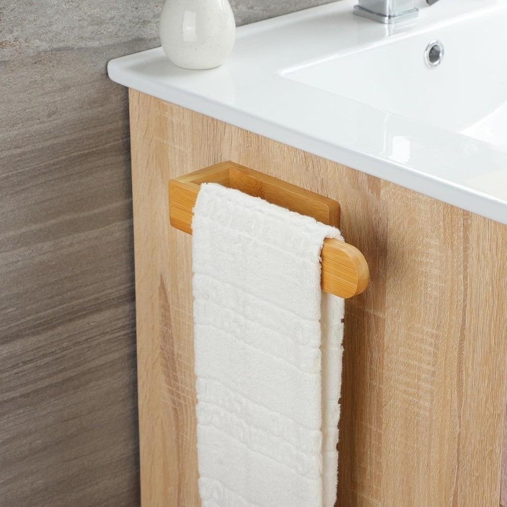 Waterproof Bamboo Wooden Towel Rack Adhesive Towel Shelf Durable No Drill Shelf Bathroom