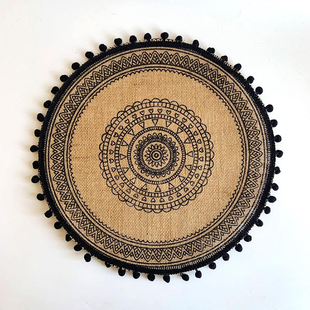 4pcs Jute Simple Tableware Mat Home Round Woven Mat Restaurant Retro Decorative Placemat