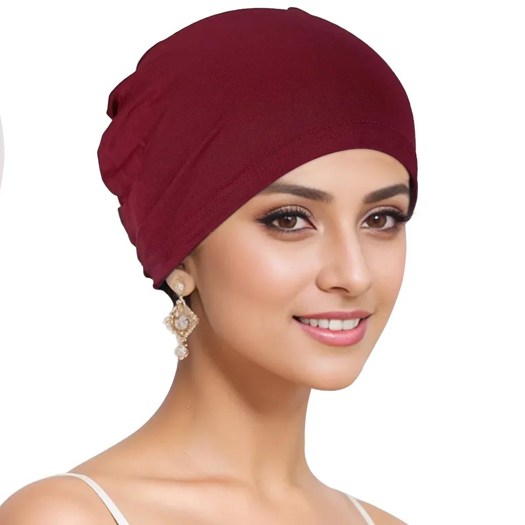 Muslim Turban Cap for Women Monochromatic Pullover Cap Hijab Hat Female Turban Fashion Accessories New