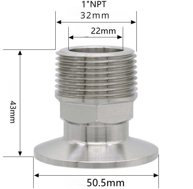 Шестигранник 1/4" 3/8" 1/2" 3/4" 1" 1-1/2" 2" NPT Наружная резьба x 0,5" 1,5" 2" Тройной зажим Соединительная труба Фитинг Нержавеющая сталь 304 316L Санитарный