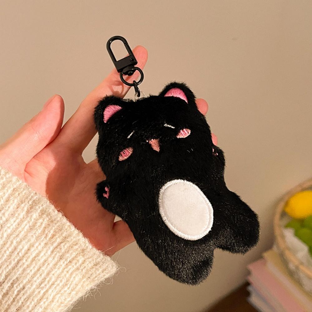 Cute Mini Black Cat Pendant Keychain Cartoon Plush Kitten Doll Charms With Beaded Chain Cuddly Black Kitten For Boys Girls Gifts