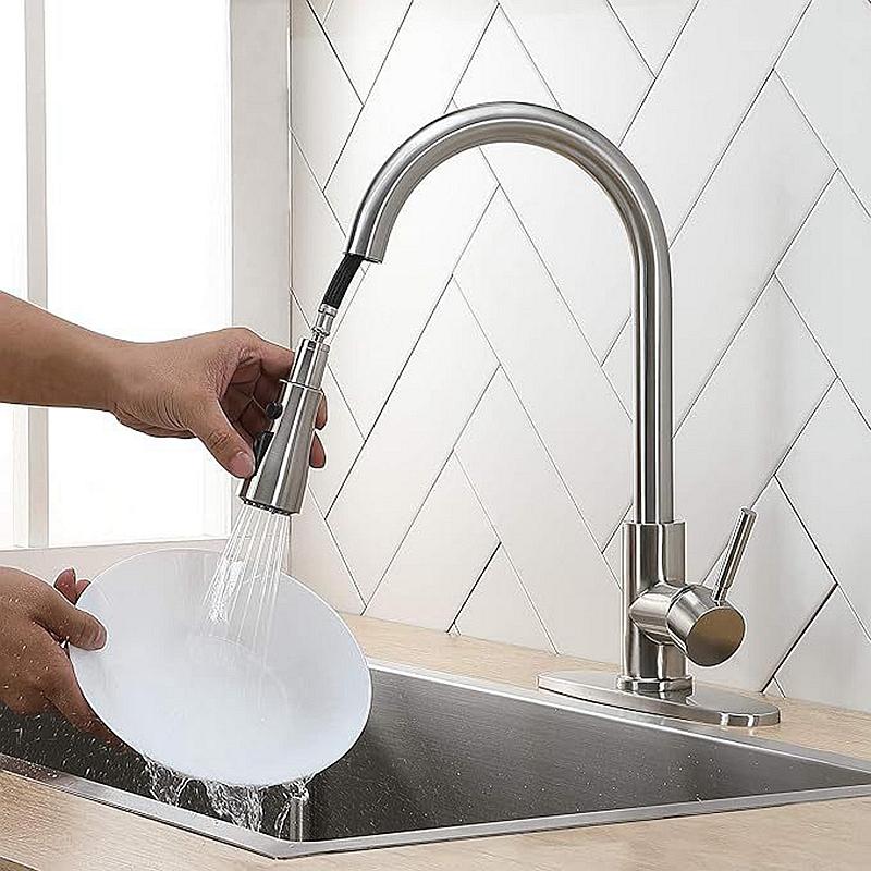 Factory Direct Kitchen Faucet Single Hole Pull-Out Spout Kitchen Sink Mixer Faucet Stream Spray Head Gun Gray/Black Mixer Faucet